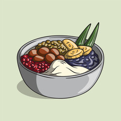 Illustration of Indonesian Iftar Food: Bubur Kampiun in a Bowl