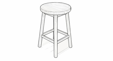 Illustration of a Simple Wooden Stool with Three Legs.
