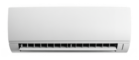 White air conditioner unit with louvers isolated on a transparent background