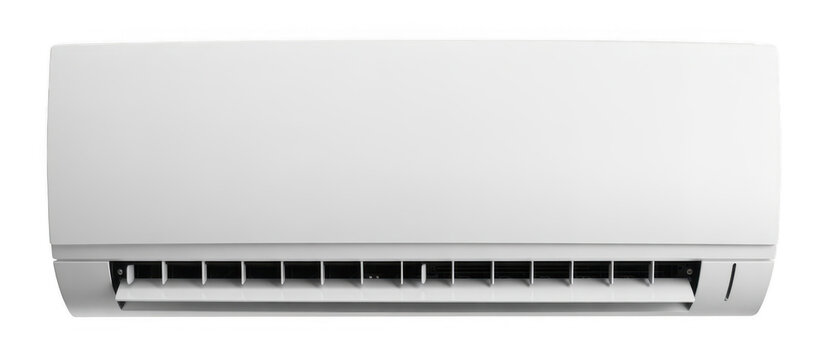 White air conditioner unit with louvers isolated on a transparent background