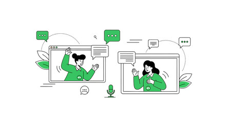 Distant connection depicted with vibrant graphic elements showcasing virtual communication and