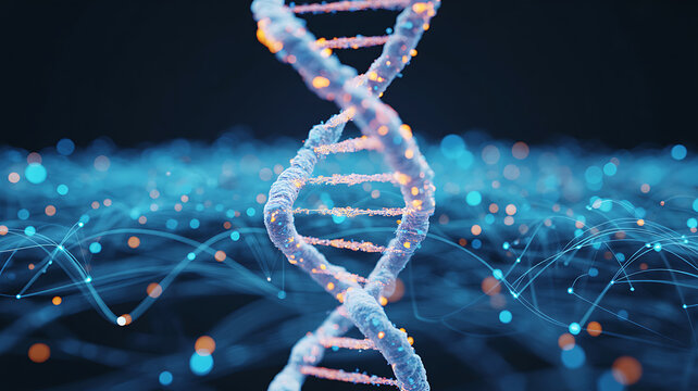 Dna helix with glowing particles - Powered by Adobe