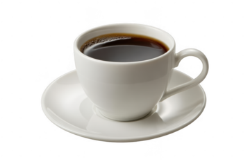 White coffee cup with dark liquid isolated on a transparent background