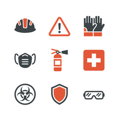 Nine Safety Icons in Industrial Minimal Style