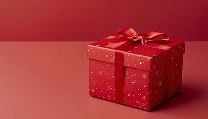 Luxuriously Wrapped Christmas Gift Box with Velvet Ribbon on Rustic Wooden Surface