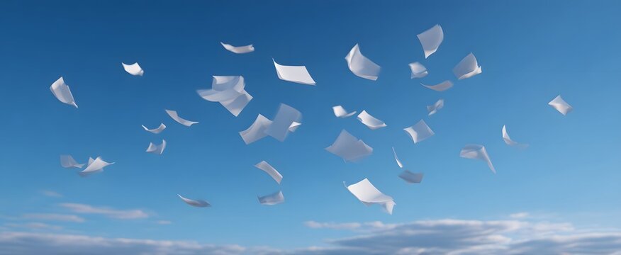 Loose papers scatter and flutter evoking a sense of restless freedom on a clear day