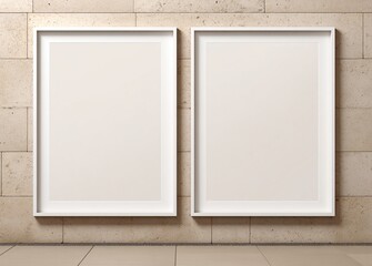 Vertical blank frames on beige stone wall