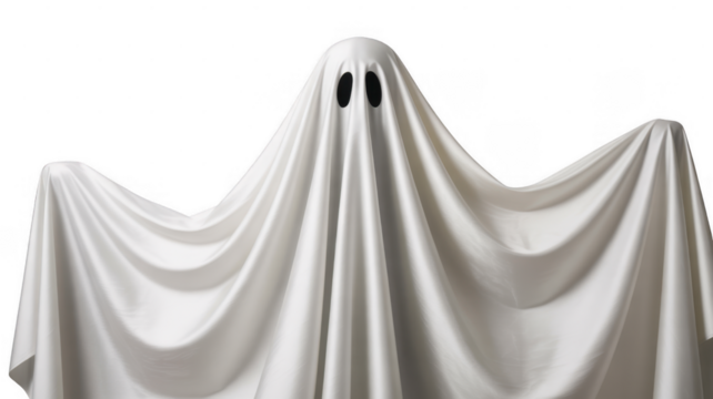 White ghost with black eyes isolated on a transparent background