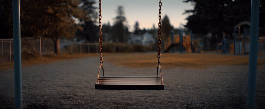 The lone swing whispers sorrow through the silence of the empty playground