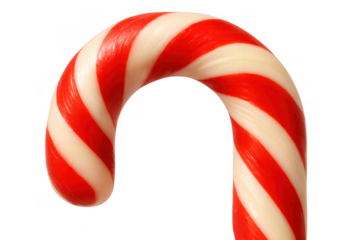 Candy cane, traditional striped christmas sweet, red and white peppermint candy with transparent background for holiday designs