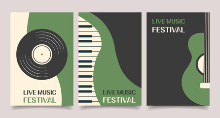 Minimalist live music festival posters collection. Set of music posters cover album