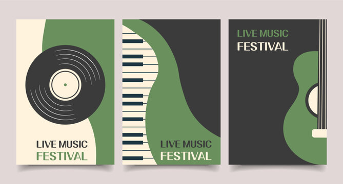 Minimalist live music festival posters collection. Set of music posters cover album - Powered by Adobe