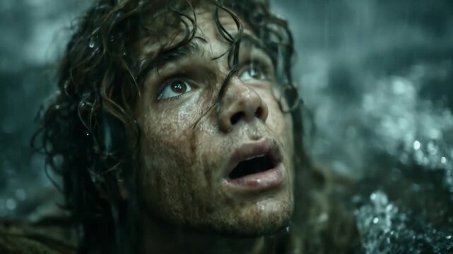 Man in water portrait of distress struggle and overcoming challenges - Powered by Adobe