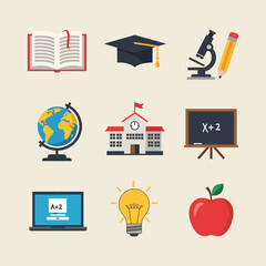 Education icons set with school supplies and learning symbolsAdobe Illustrator Artwork
