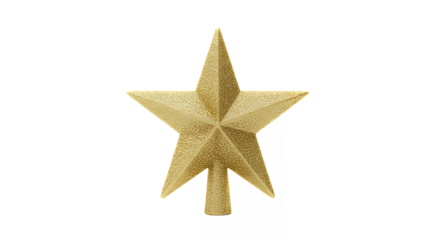Golden christmas star tree topper against a dark black studio background shot on transparent background