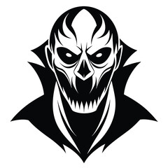 horror mask black and white silhouette on white background