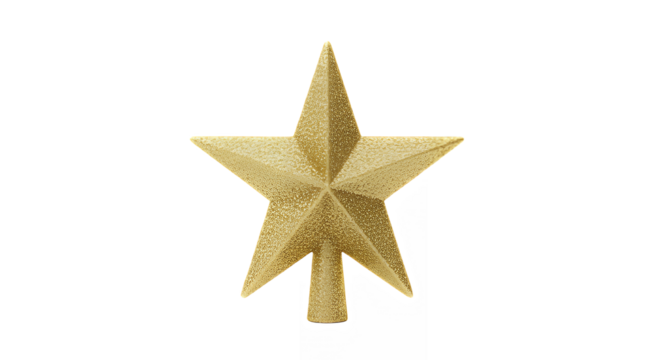 Golden christmas star tree topper against a dark black studio background shot on transparent background - Powered by Adobe