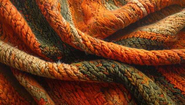 Intertwined Chunky Knit Fabric in Warm Autumnal Harvest Hues
