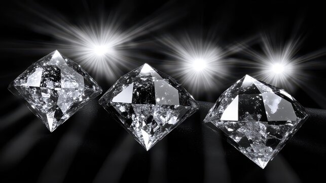 A sparkling collection of clear diamonds and precious gemstones displayed with brilliant light effects on a dark background