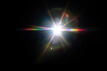 Obraz premium Luminous light effect projects vibrant starburst amidst dark setting delivering impressive lighting spotlighting source incorporating focused beams and lens flare delivering unique artistry