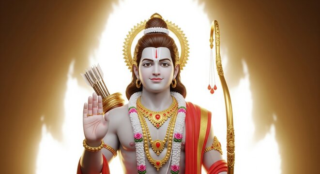 Shree Ram Ashirwad Blessing Pose. Semi-Realistic 3D Art.