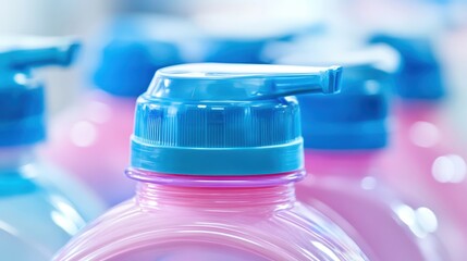 Close up of an empty cleaning supply bottle with blue cap