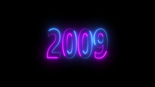Neon glowing numbers 2009 in blue and pink against a black background year new year