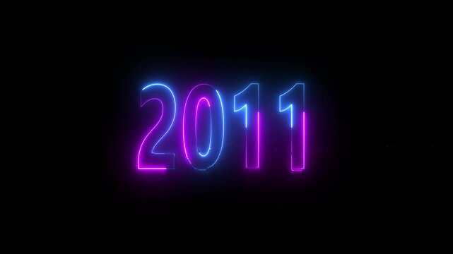 Neon glowing numbers 2011 in blue and pink against a black background year new year