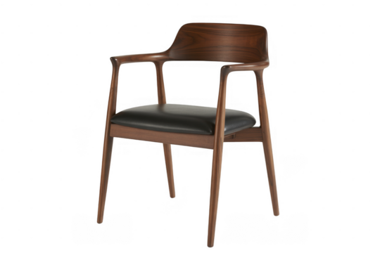 Wooden armchair with black leather seat isolated on a transparent background - Powered by Adobe