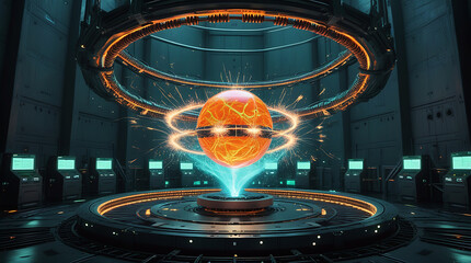 Futuristic energy core in a high tech laboratory