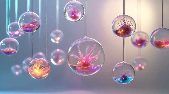 Abstract glowing orbs suspended in a dreamlike atmosphere - Powered by Adobe