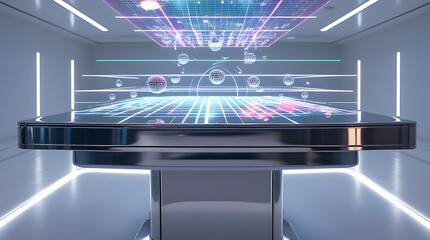 Futuristic technology display with holographic interface