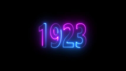 Neon glowing numbers 1923 in blue and pink on black background light