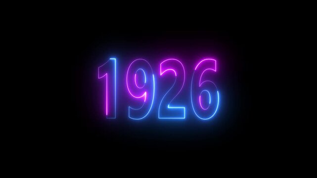Neon glowing numbers 1926 in blue and pink on black background light