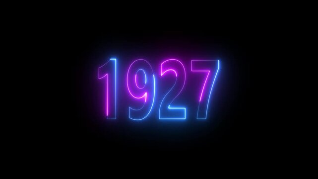 Neon glowing numbers 1927 in blue and pink on black background light