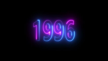 Neon glowing year 1996 in pink and blue on black background light