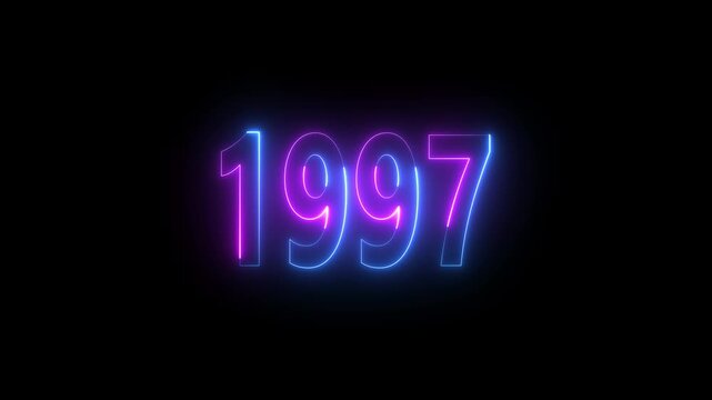 Glowing Neon 1997 Text on Black Background number