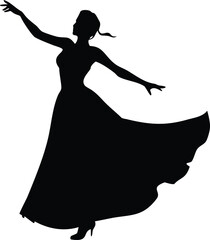 Fototapeta premium A graceful silhouette of a woman dancing with a flowing elegant dress form