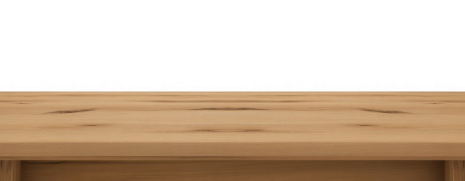 Wooden table surface with grain detail isolated on a transparent background