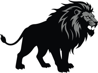 Fototapeta premium Majestic Lion Silhouette Powerful Black and Gray Icon Illustrating Strength and Royalty