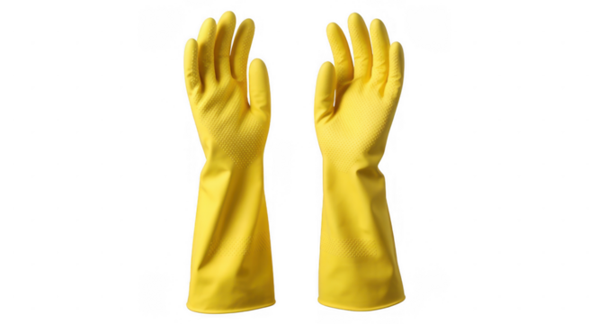 Yellow rubber cleaning gloves isolated on a transparent background