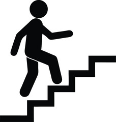 A simple black silhouette of a person ascending a flight of stairs