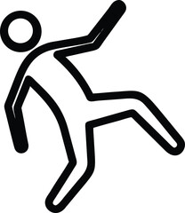 A simple black and white illustration depicts a stick figure falling forward
