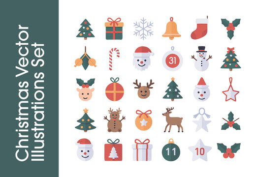Modern Christmas Vector Illustrations Set