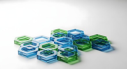 Abstract Hexagonal Geometric Shapes in Blue and Green Hues.