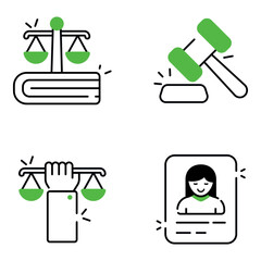 Set of Justice, Law and Fairness Flat Icons 