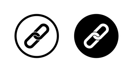 Chain link icon in black circle. URL connection symbol. Hyperlink attachment sign