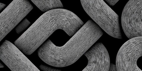 Abstract intertwined gray shapes on black background