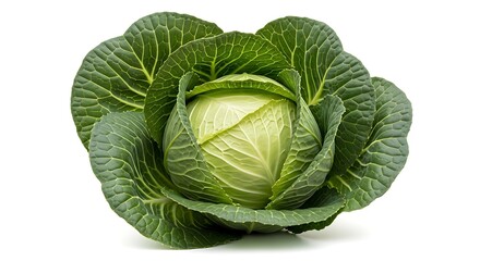 Fototapeta premium Fresh green cabbage with detailed leafy texture isolated on white background vegetable food