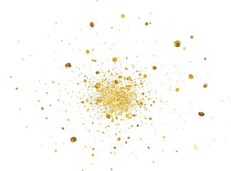 Gold glitter splash abstract golden dust explosion decorative element for festive design isolated on white background